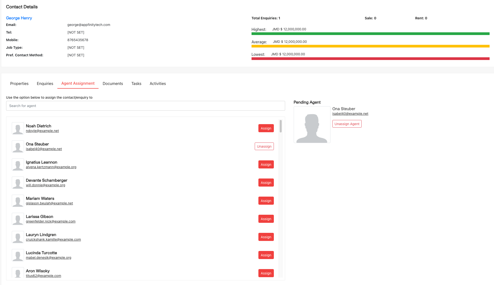 Screenshot of Leads Management System