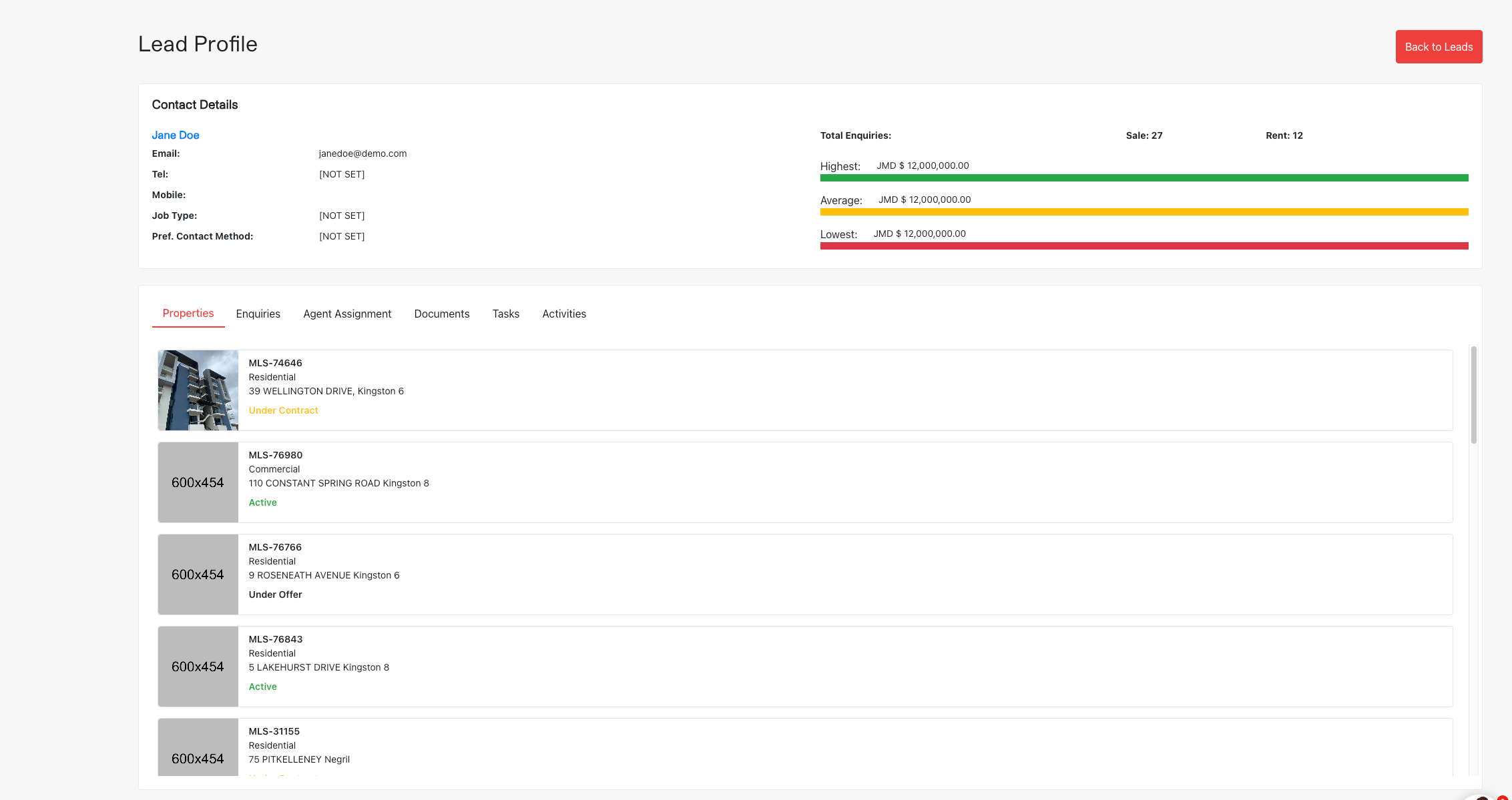 Lead Tracking System Screenshot