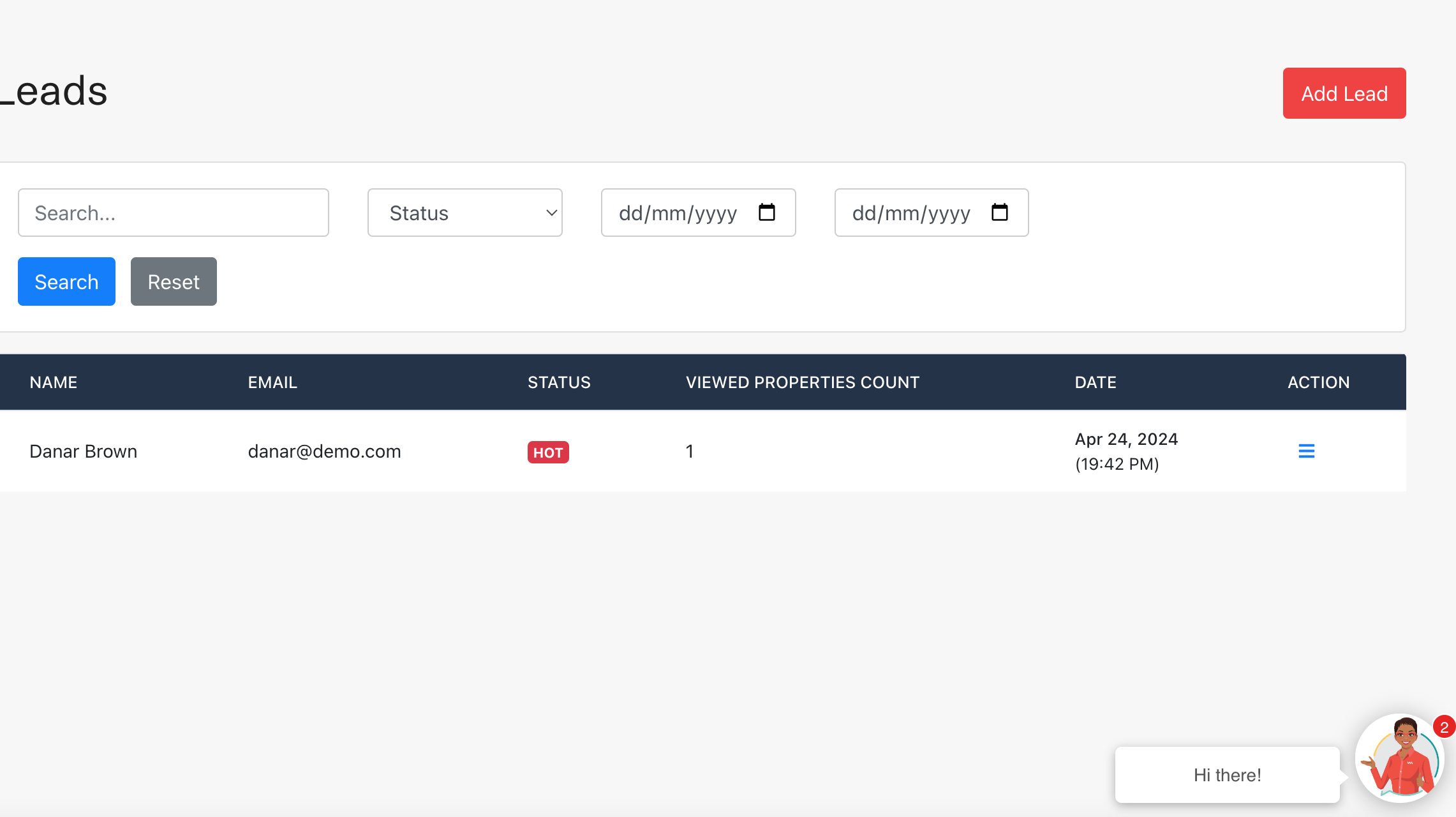 Lead Management Dashboard Screenshot