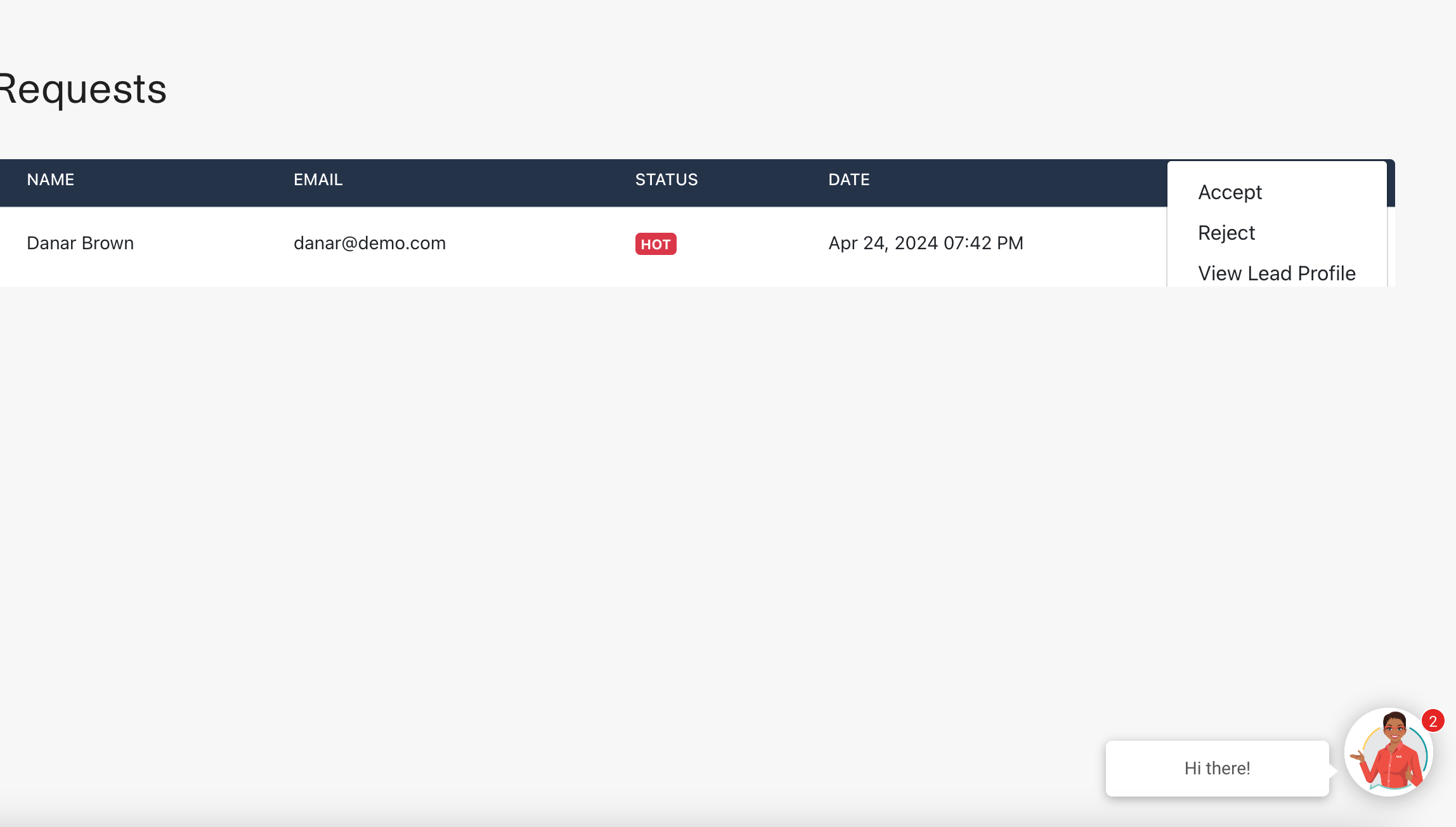 Lead Management Dashboard Screenshot
